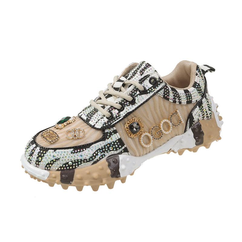 Women Sneakers Mesh Breathable Casual Luxury Rhinestone Lace Up Platform Vulcanized Shoes Zapatos Mujer