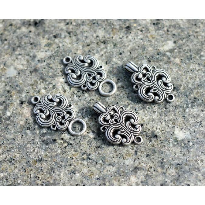 bezelry 6 Pairs Rococo Swirl Flower Cape or Cloak Clasp Fasteners. Sew On Hooks and Eyes Cardigan Clip. 65mm Fastened.