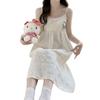 Summer New Woven Embossed Cloud Cotton Suspender Nightdress Women with Chest Pad Girl Loose Large Size Loungewear Long Dress