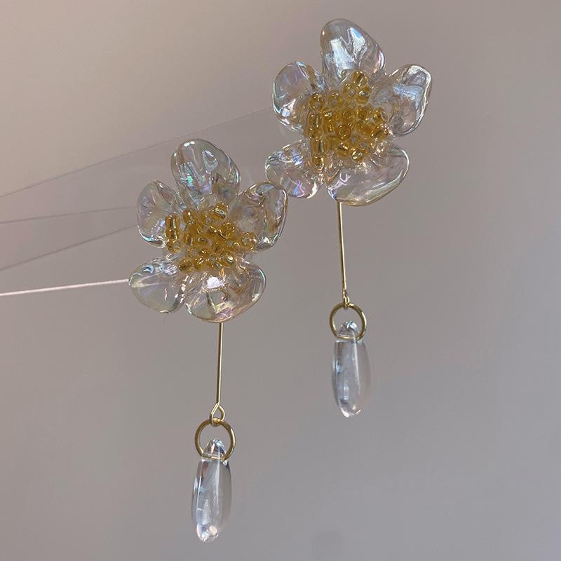 Gjennomsiktige øredobber med ferske blomster i S925 sølv: Elegant, Luksuriøst, Eksklusivt Blomsterdesign