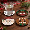 Christmas Gift Ideas for Home 4Pcs Wooden Coaster, Cute Santa Snowman Reindeer Gingerbread Man Cup Mats Round Drink Mats, Heat-Insulating Table