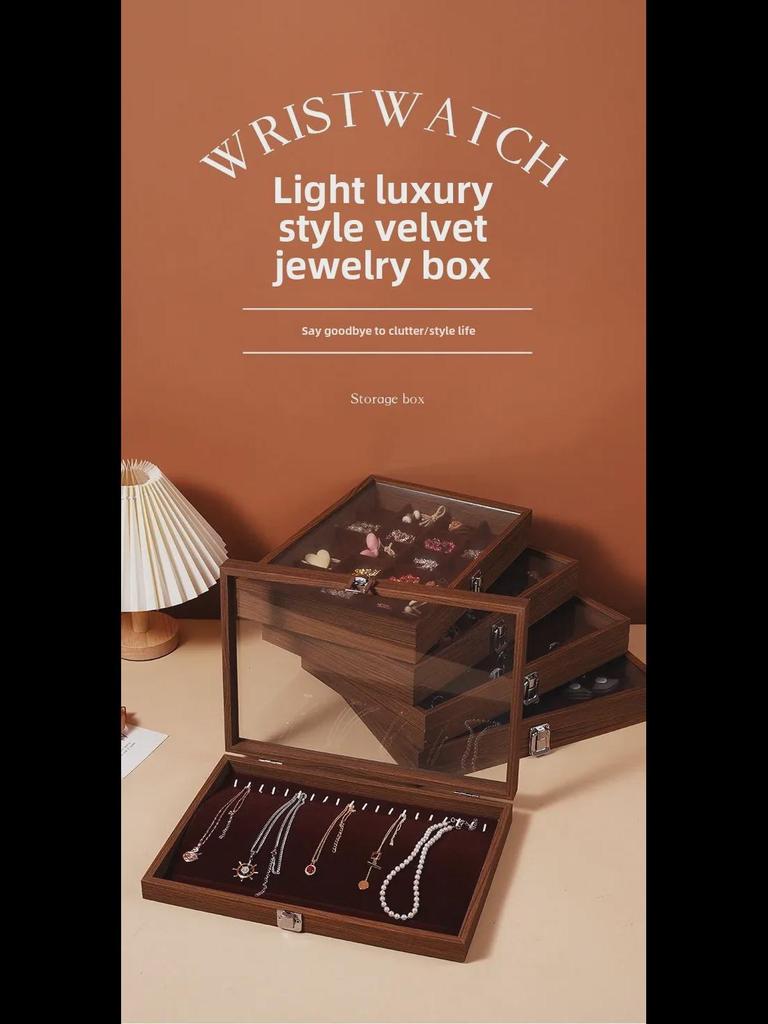 Walnut Wood Jewelry Storage Box with Lid for Bracelets, Necklaces, Rings, and Earrings
