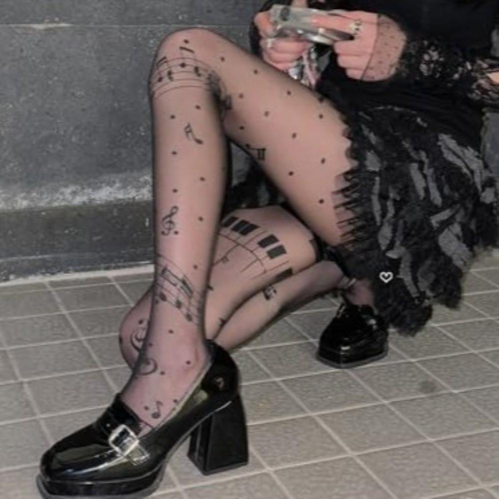New Ultra-Thin Patterned Stockings Stretchy Fabric Symbol Print Music Note Tights JK Style Lolita Tights Club Party