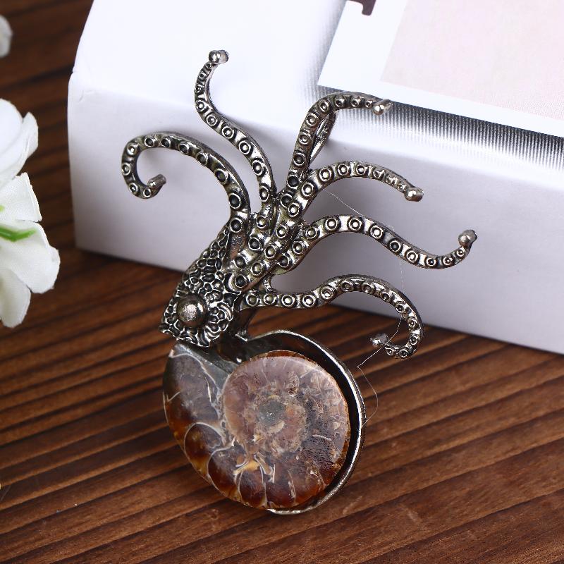 Octopus Brooch Octopus Ornament Metal Stone Octopus Pendant Cuttlefish Figurines Statue Car Ornaments Home Decor Crafts