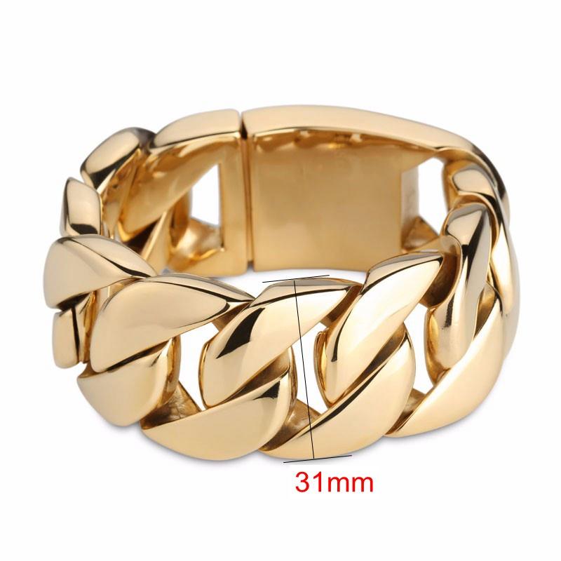 316 Stainless Steel Italy Gold Color Bracelet Bangle Men's Heavy Chunky Link Chain Bracelet Fashion Jewelry Gifts