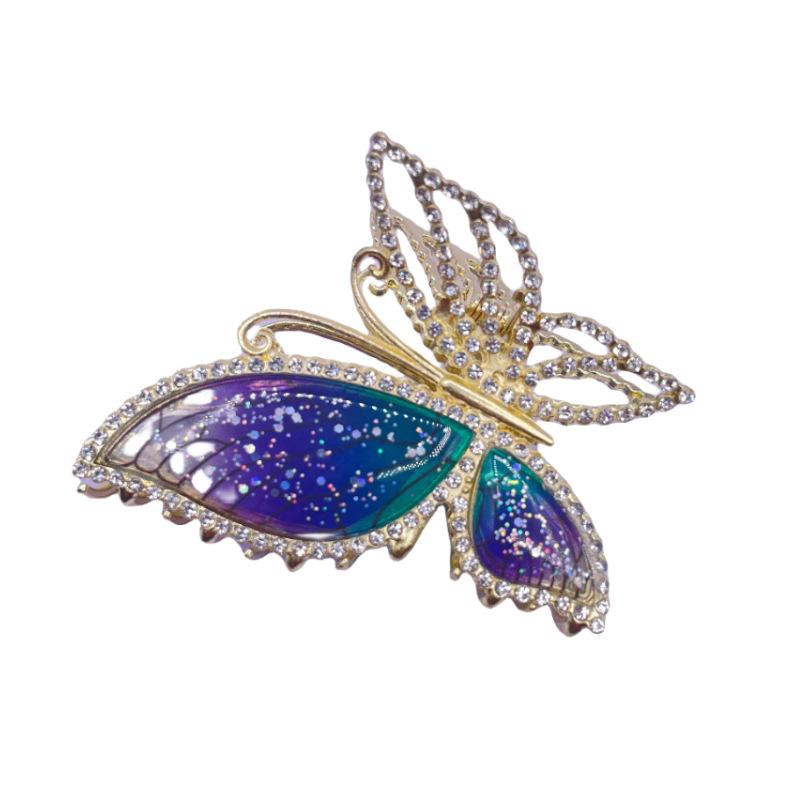 

1Pc Exquisite Full Diamond Amber Blue Butterfly Hairpin Grapple Girl Medium Temperament High-end Back of The Head Shark Clip Pan Hair Headdress