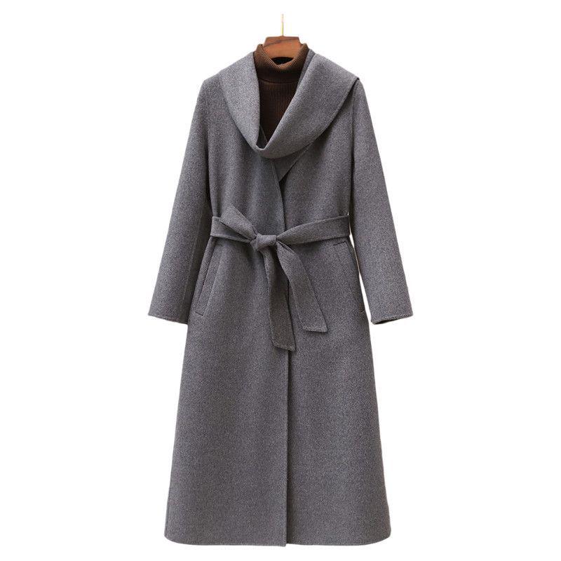Women's Spring 2026 Cashmere Double-Faced Wool Coat with Warm Scarf Collar