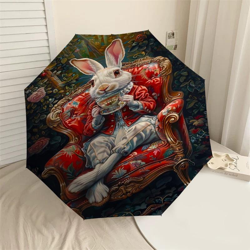 

1PC rabbit, tea Automatic Open/Close Umbrella Compact Folding Umbrella with 8-Rib Shaft lightweight esign, Highquality Fabric1144A