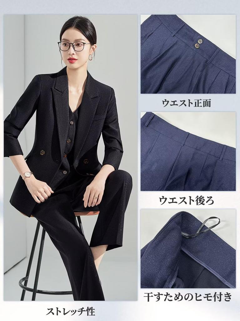 Pantsuit Set Formal Suit for and Formal Occasions [WINROMTICO] Women's 3-Piece Weddings, Graduations, Receptions, Ceremonies, Commuting, Business,