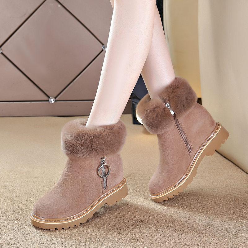 Snow boots for women, inner heightening short boots, velvet Martin boots with thick soles, new rabbit fur casual cotton boots in winter