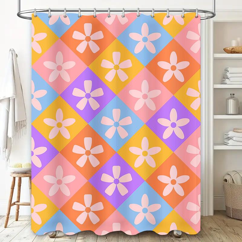 Vintage Bathroom Shower Curtains with Flower Pattern Decorative Bathrooms Waterproof Fabric Shower Curtain Multi Color (Purple)