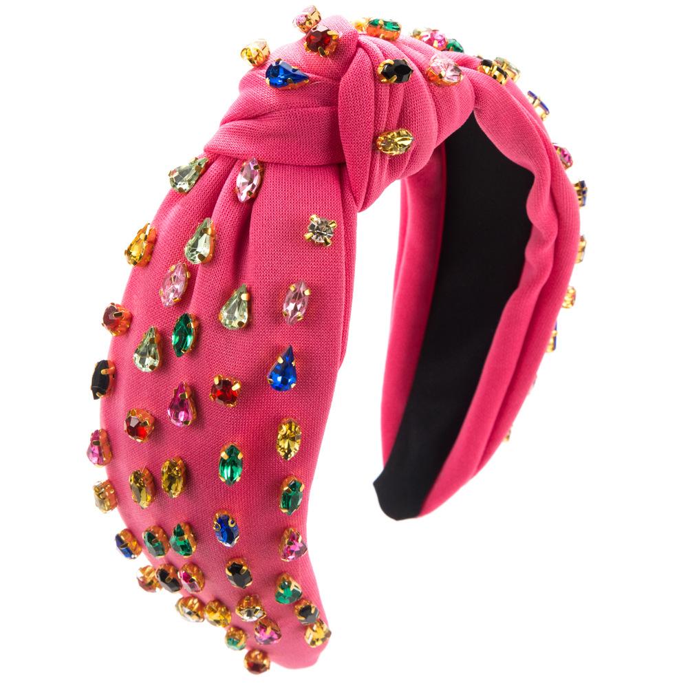 New Retro Baroque Colorful Crystals Headband Women's Fashion All-Match Wide-Brimmed High Skull Top Hair Accessories