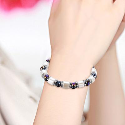 Pulseira elegante de contas de hematita falsa, pulseira feminina, joias, decoração de pulso, presente