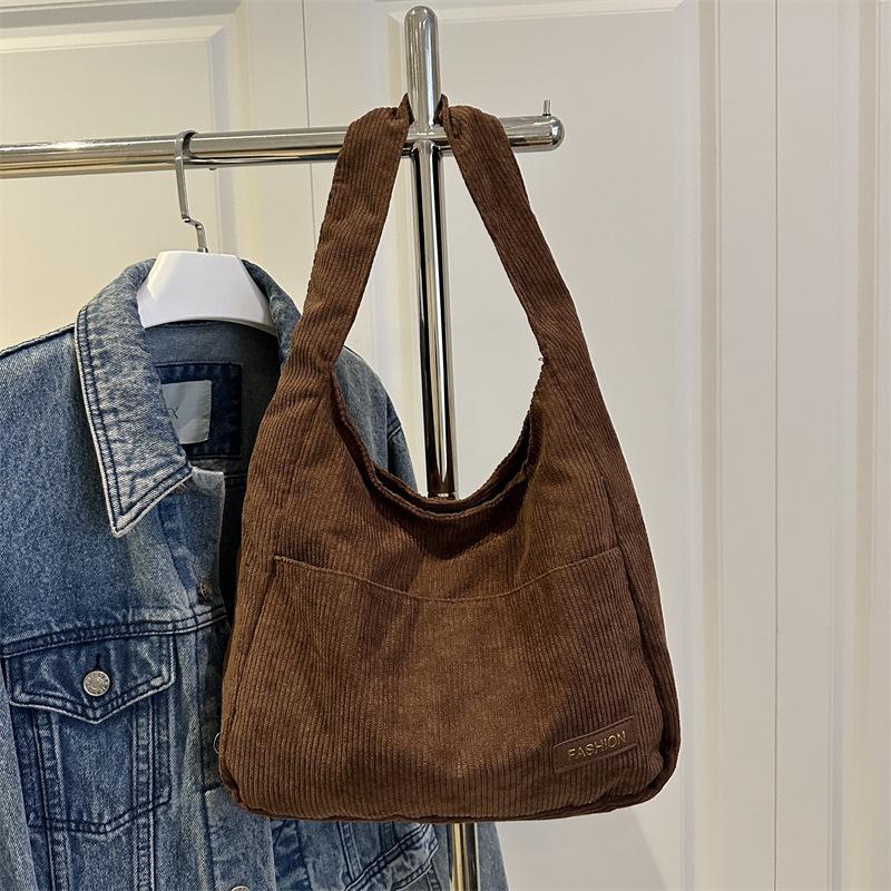 New Trendy Corduroy Top Handle Bag Women Large Capacity Shoulder Bag Fashi Casual Texture Versatile Crossbody Commuting Bag