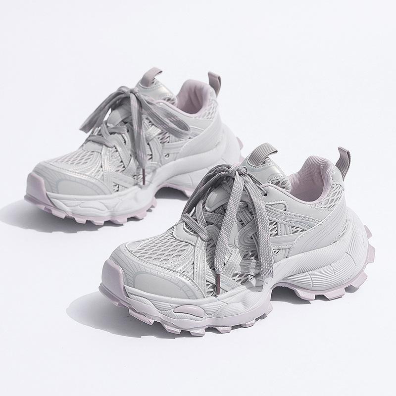 

Heel height 5cm small leather dad shoes new lightweight sports shoes mesh breathable hollow casual shoes 35