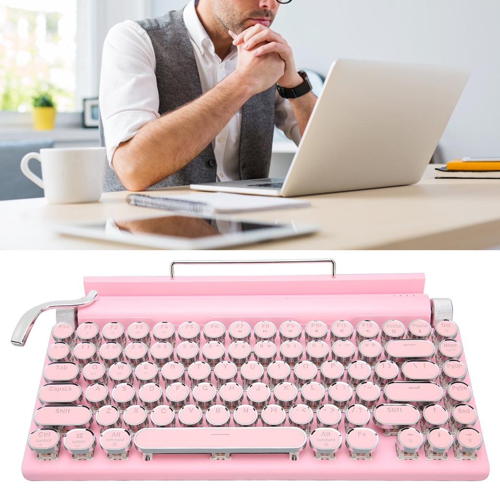 Clavier Mécanique 83 Touches Contrôle par Bouton Rotatif Touches Rondes Ergonomique Plug and Play 3 Modes Clavier Sans Fil pour Téléphone Ordinateur Portable