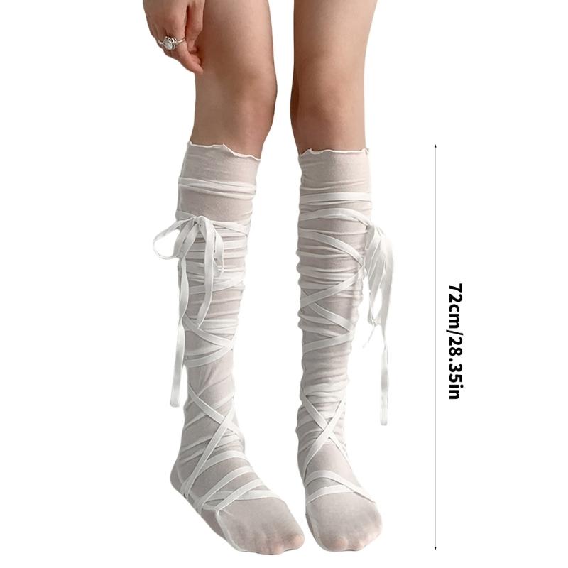 Damen Bandage Overknee-Socken Anime Cosplay Kostüm Riemchen Oberschenkelhohe Strümpfe Lange Stiefelsocken Strumpfwaren