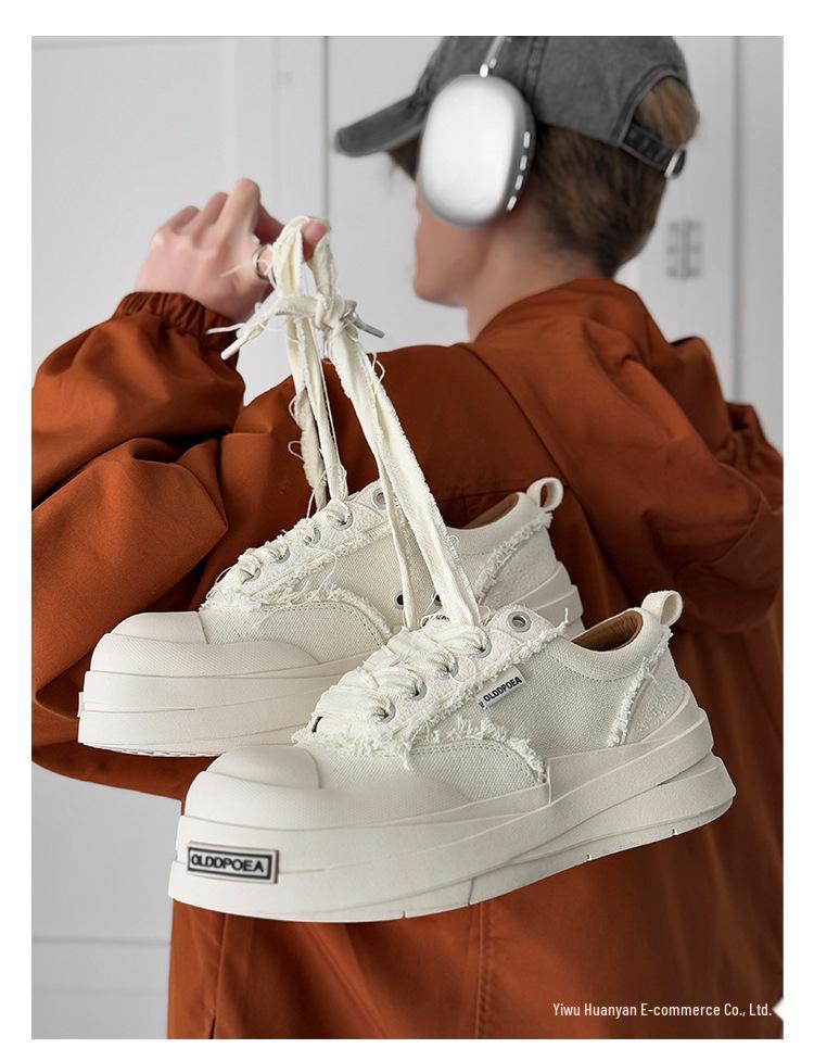 Mickey Men's Height-Boost Thick Sole Casual Canvas Skate Shoes 2025 - Trendy, Versatile High Street Sneakers for Couples.