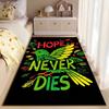 Colorful Artistic Bird Carpet with "Hope Never Dies" Lettering Design Suitable for Use As an Anti-slip for Living Room Bedroom Sofas