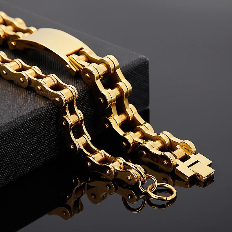 Engravable Gold Men's Stainless Steel Bracelet - European & American Minimalist Hip-Hop Style