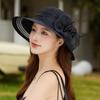 Elegantní skládací sluneční klobouk typu „bucket hat“ pro ženy, s prodyšnou organzou a velkými květy, pro letní výlety