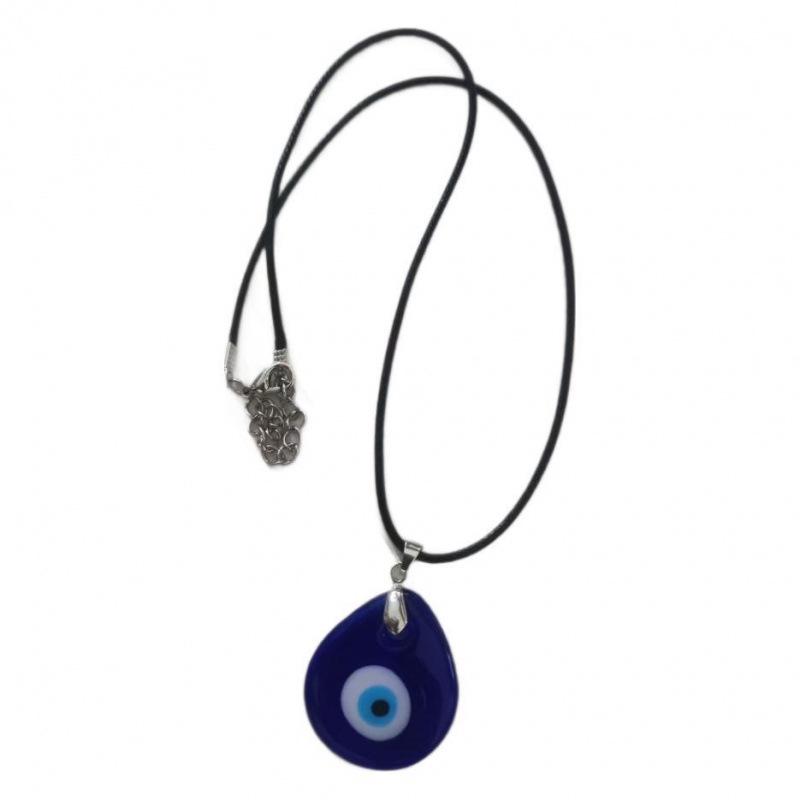 Evil Eye & Palm Glass Pendant Necklace with Wax Rope