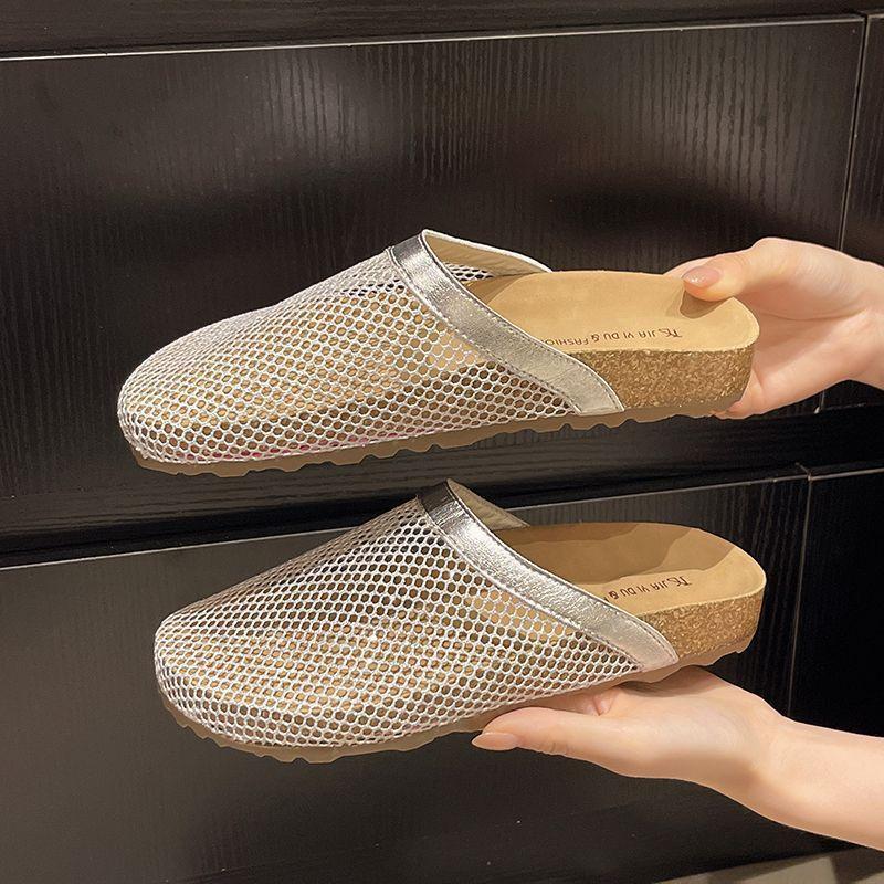 Non-slip flat-bottomed cool slippers 2025 summer new retro woven hollow and breathable outer bag head slippers