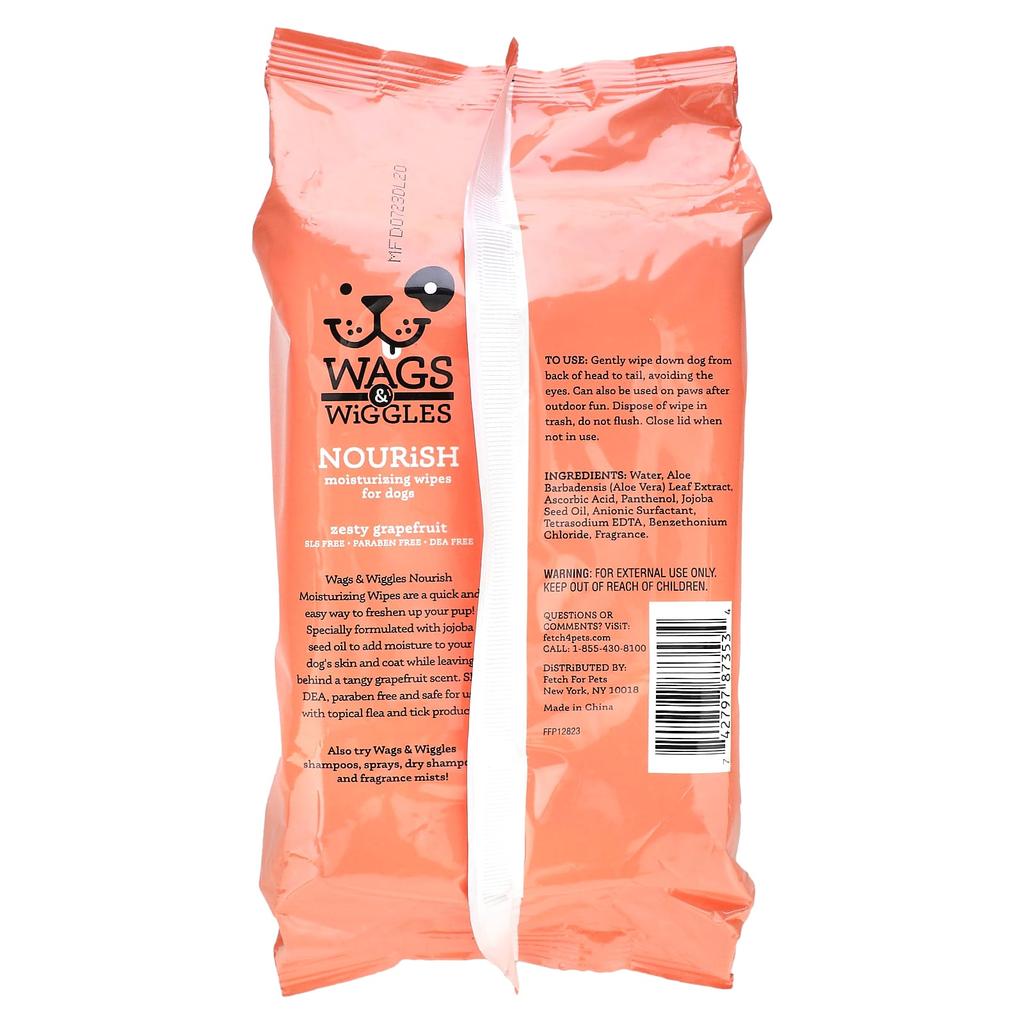 Wags & Wiggles, Nourish, Moisturizing Dog Wipes, Zesty Grapefruit, 100 Wipes