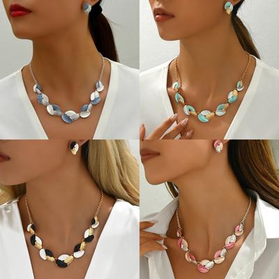 Contrast Color Stitching Leaf Necklace and Earrings Set