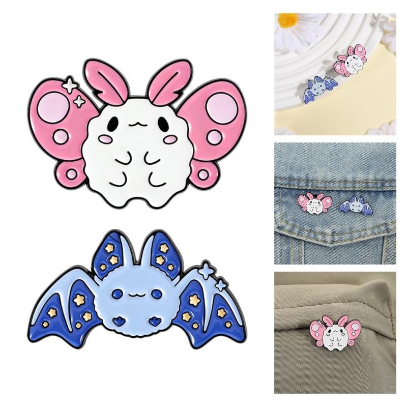 Blue Pink Bat Rabbits Enamel Pin Adorable Jewelry Gift For Friend