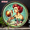 D Flat Pc Makeup Routine Round Aluminum Sign Chic Elegance Metal Tin Sign Vintage Style Rustic Metal Wall Art Glamorous