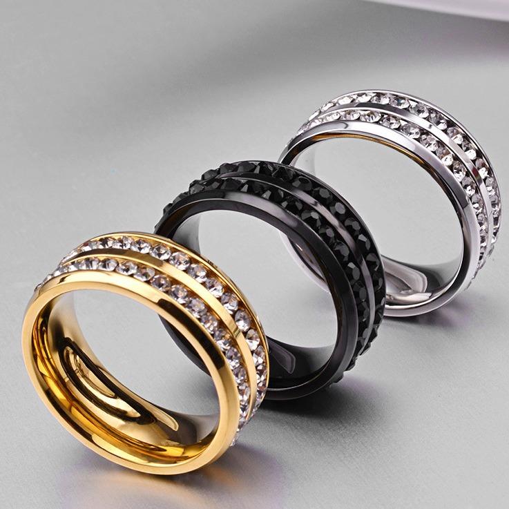 European and American Jewelry Titanium Steel Full Circle Diamond Ring with Diamond Inlay Around The Circumference 18K Gold Ring