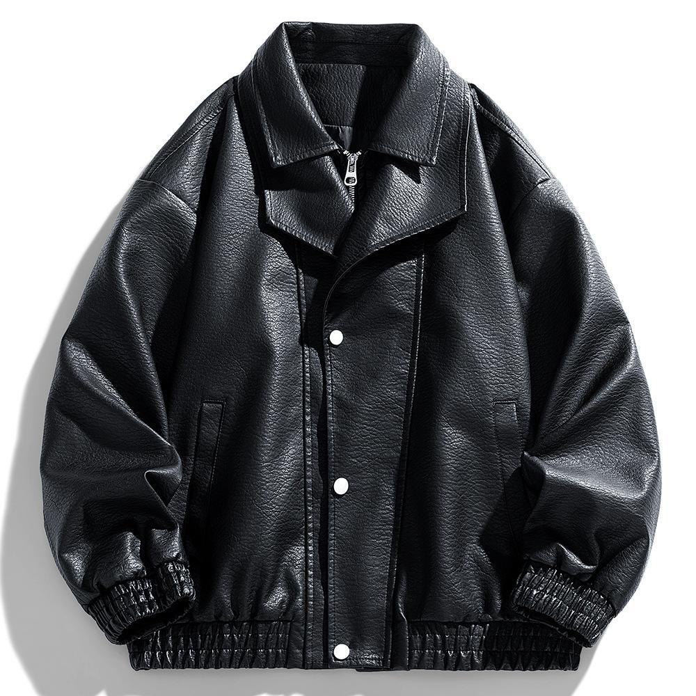 American PU Leather Jacket Men's Men's Jacket Spring and Autumn New Stand Collar Motorcycle Suit Versatile Jacket Men