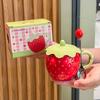 Cute Strawberry Mug Ceramic Cup with Lid New Water Cup for Girls Practical Birthday Gift