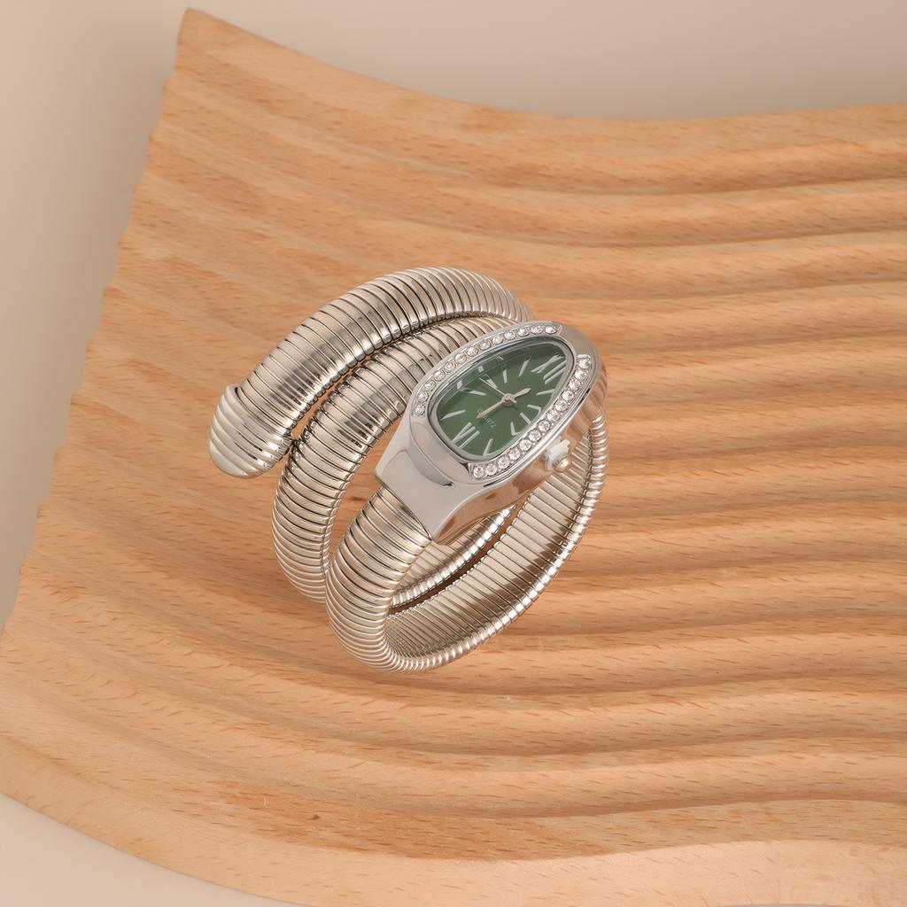 1 Stück-Mode Damen Schlangenform Quarzuhren Luxus Strass Römisches Zifferblatt Armbanduhr Mädchen Uhr Reloj Mujer