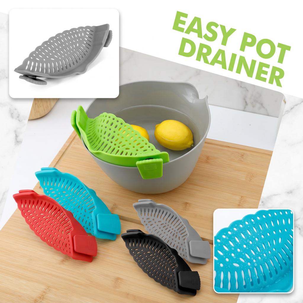 Over-the-Pot Colander Strainer with Splatter Guard for Draining Pasta Vegetables and
