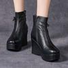 Fashion GKTINOO Handmade Boots For Women Genuine Leather Ankle Shoes Vintage Platform Women Shoes Round Toe Wedges Boots