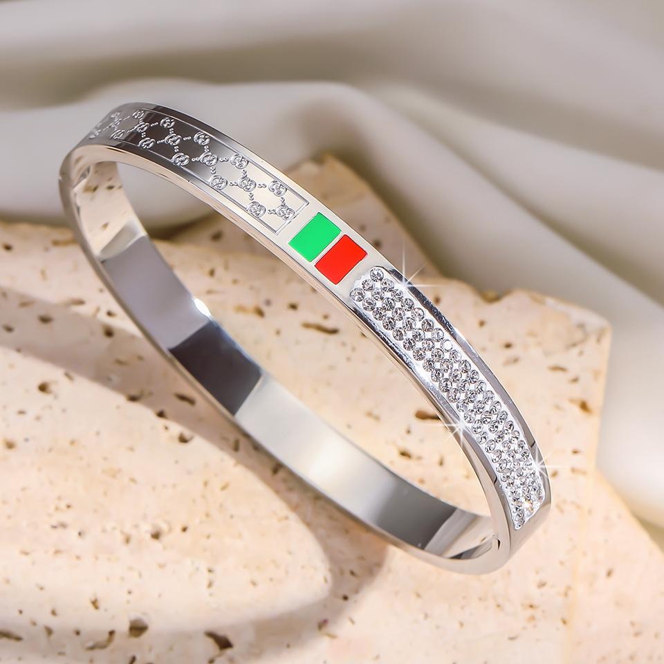 

Htpwe Stainless Steel Red And Green Oil-dripping Zirconium Bracelet Women Plated 18k Couple Holiday Gift Bracelet Party Zircon мідний