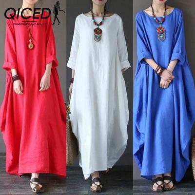 Damen Lang Locker Sommer Freizeitkleid Leinen Baumwolle Übergröße