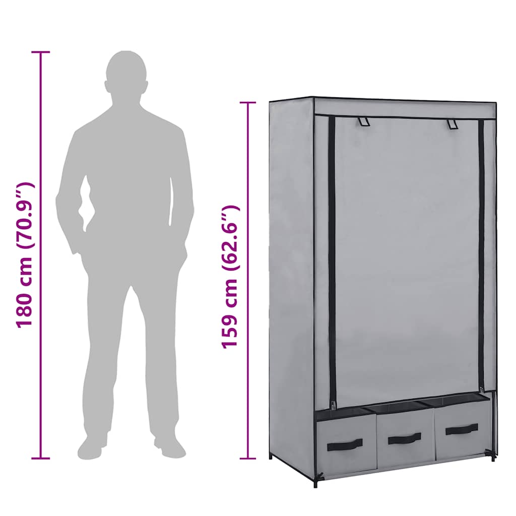 Wardrobe Gray 87 x 49 x 159 cm Fabric