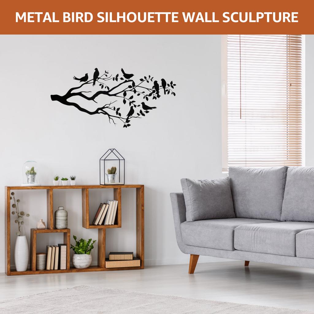 Metal Birds Wall Art Vivid Birds On Branch Black Metal Bird Silhouette Hanging Wall Sculpture Large Decorative Wall Art