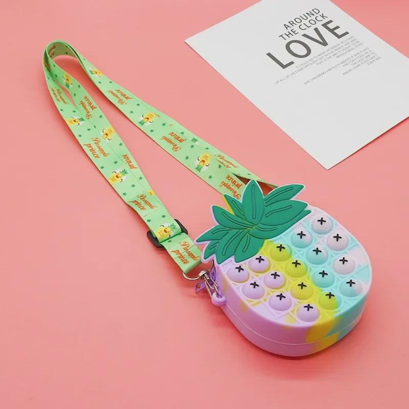 Geantă de umăr din silicon pentru copii cu tematică de fructe - Design căpșuni, ananas, avocado