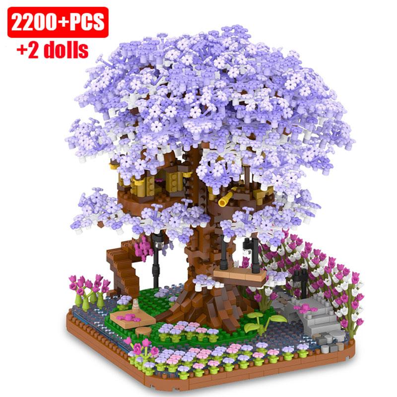 Stadt Kirschblüten Baumhaus Bausteine Kirschblüte Japanische Freunde Straßenansicht Mini-Bausteine Spielzeug für Mädchen Weihnachtsgeschenke
