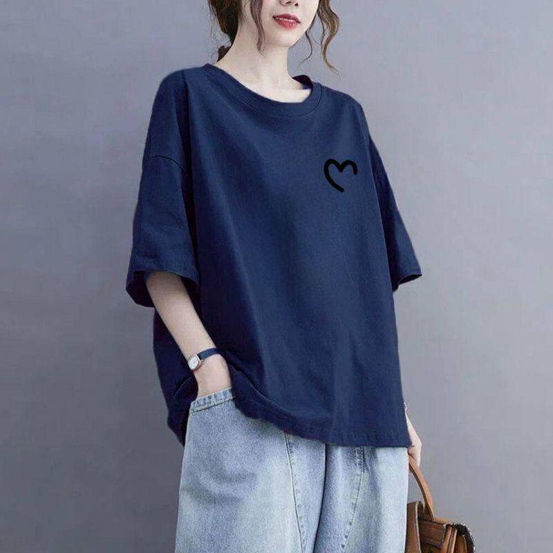 150kg Plus Size Summer 2026 Maternity Tops 115kg Short-Sleeve Pure Cotton Women s T-Shirt New Style Half-Sleeve Navy blue 6XL