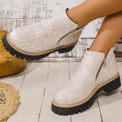 Botki za kostkę ze skóry PU dla kobiet, modne botki zapinane na podwójny zamek, kobieta 2025 wiosna jesień, antypoślizgowe botki na platformie, damskie
