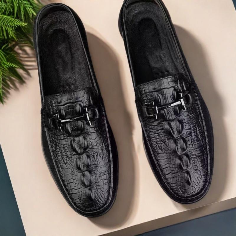 Leather shoes summer new high-end crocodile pattern beanie shoes business casual shoes driving shoes