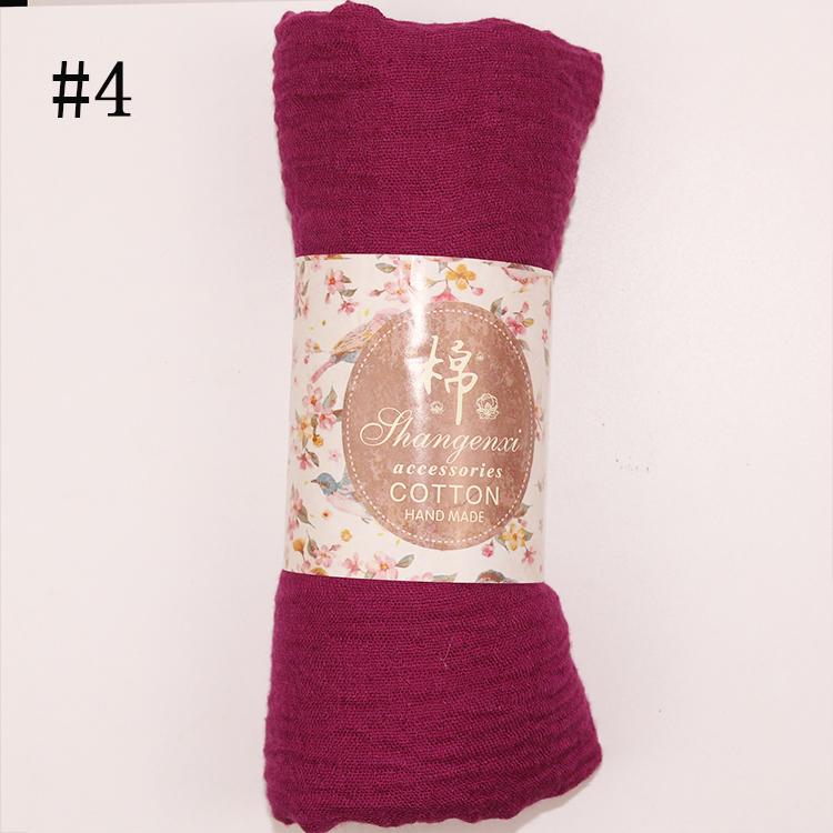 Muslim Women Solid Color Scarf Shawl Cotton Crinkle Hijab