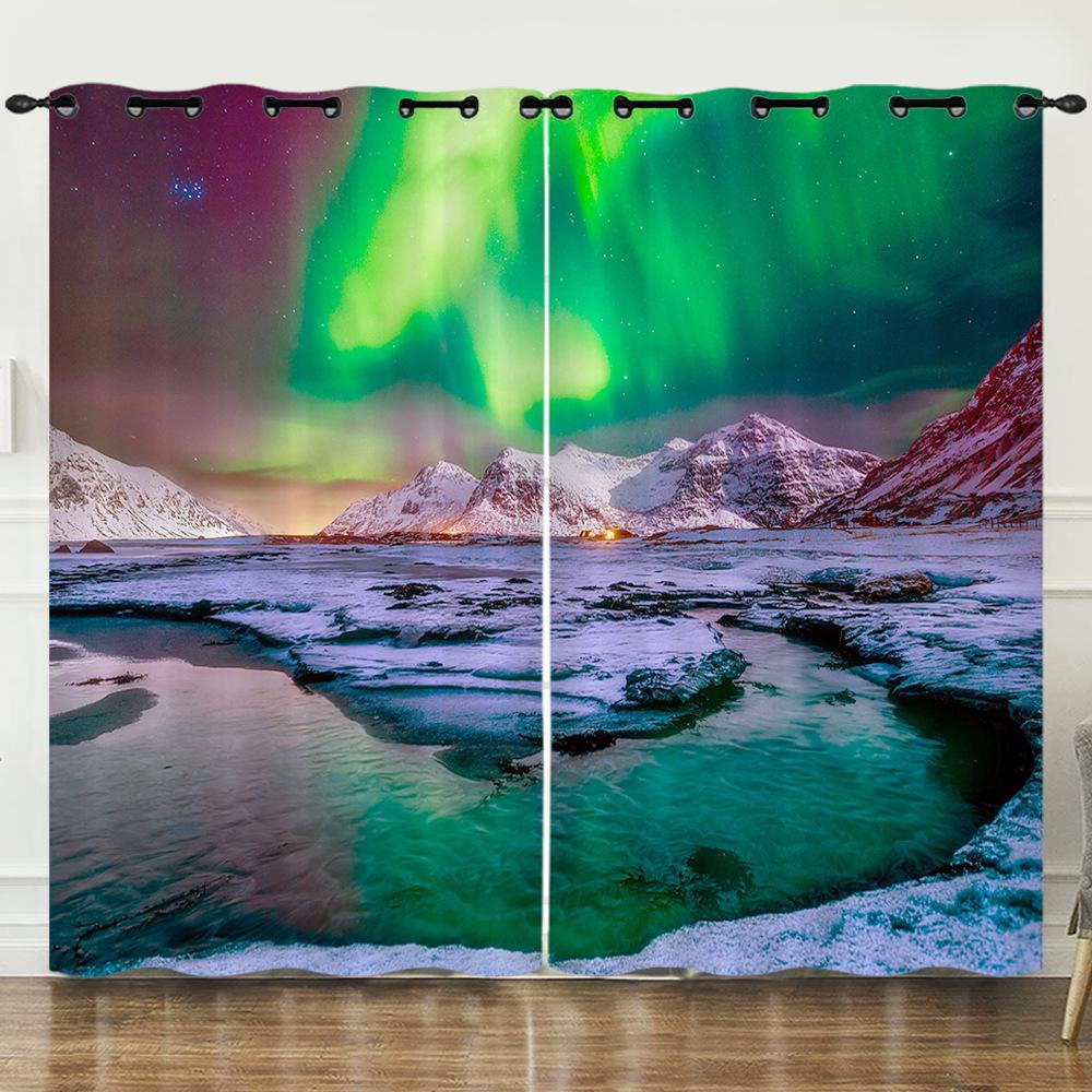 Curtain Bedroom Curtain Digital Printing Aurora Blackout Curtain Fabric No Punching