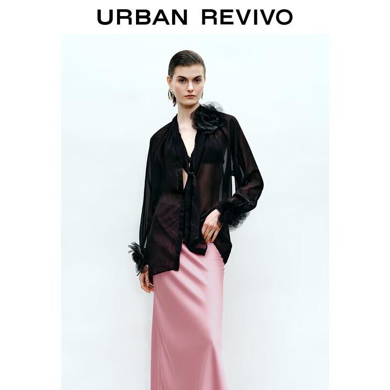 Women s 3D Floral Ribbon Long-Sleeve Button-Up Shirt S