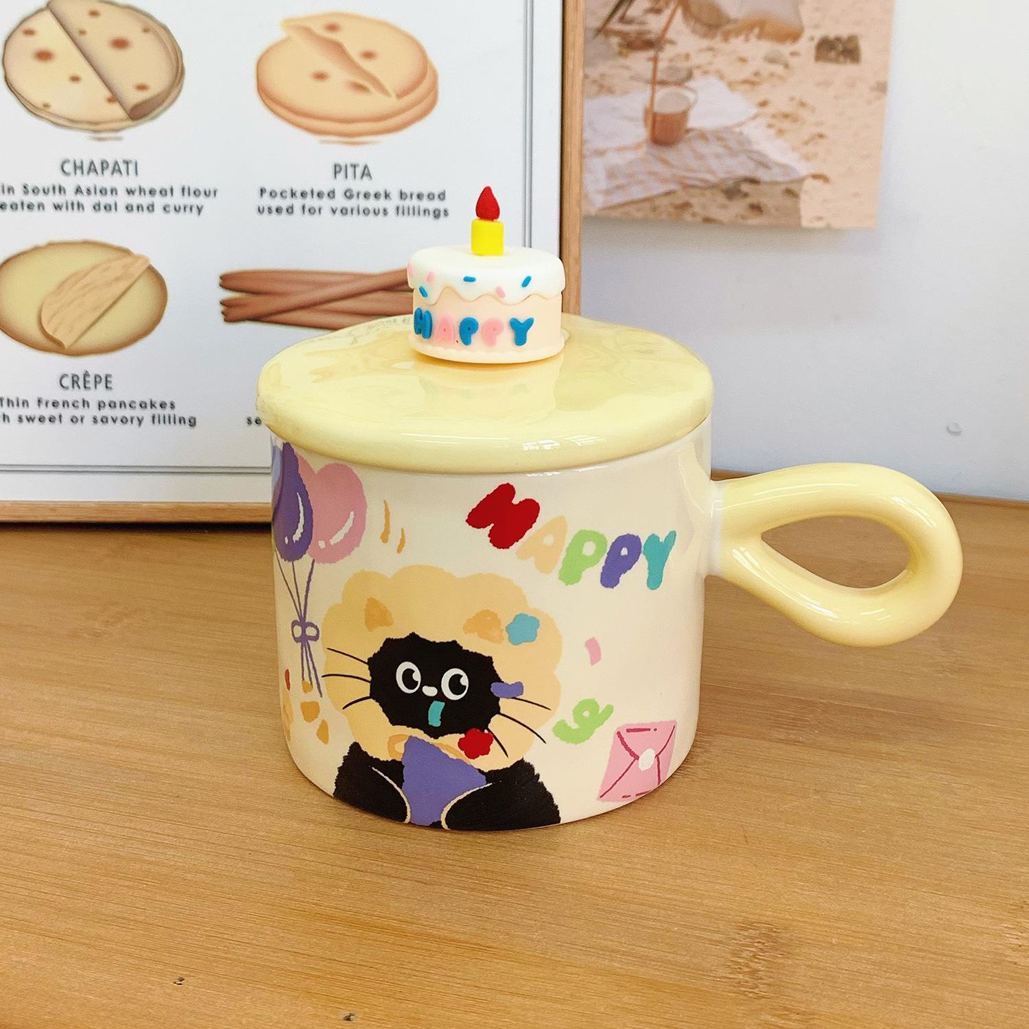 

Кружка Керамическая Подарок на День Рождения для Лучшей Подруги Высококлассная Кружка с Крышкой Милая Чашка для Воды для Дома Чашка для Завтрака 301-400ml